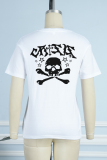 White Casual Print Skull Patchwork O Neck T-Shirts