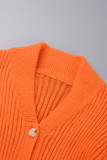 Orange élégant solide Patchwork cordon de serrage boucle col rond manches longues deux pièces