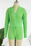 Verde fluorescente elegante de parches lisos con cordón y hebilla, cuello redondo, manga larga, dos piezas
