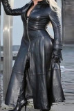 Черное уличное однотонное пальто в стиле пэчворк на молнии с воротником-стойкой большого размера, пальто большого размера