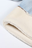 Blue Street Solid Patchwork Turndown Collar Long Sleeve Straight Open Stitch Hoodies Denim Jacket