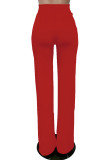 Rote, lässige, solide Basic-Hose mit normaler, hoher Taille und herkömmlicher einfarbiger Hose