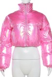 Розовая повседневная однотонная базовая верхняя одежда с воротником-стойкой