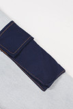 Giacca di jeans dritta a maniche lunghe con colletto rovesciato blu Street Solid Patchwork