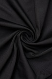 ブラック エレガント ソリッド 中空パッチワーク O ネック ラップ スカート ドレス