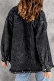 Черный повседневный однотонный лоскутный кардиган с отложным воротником и длинными рукавами, обычная джинсовая куртка