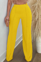 Calça amarela casual sólida básica regular cintura alta convencional de cor sólida
