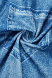 Blaue, reguläre Jumpsuits mit Patchwork-Schnalle und V-Ausschnitt im Street-Print