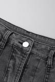 Черные уличные однотонные лоскутные карманные пуговицы с высокой застежкой-молнией и прямыми джинсовыми юбками со средней талией