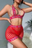 Red Sexy Living Letter Print Patchwork Chains Lingerie sem costas