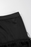Schwarze, sexy, feste Quasten-Patchwork-Bleistift-Volltonfarbe mit hoher Taille