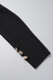 Zwart casual effen uitgeholde O-hals jurken met lange mouwen