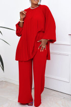 Red Elegant Solid Patchwork O Neck Long Sleeve Two Pieces
