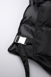 Black Casual Solid Zipper Mandarin Collar Outerwear