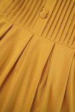 Purpurrote, lässige, elegante, solide Patchwork-Knöpfe mit Schleife, O-Ausschnitt, A-Linien-Kleider