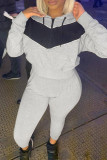 Серый Повседневный Пэчворк Контраст Воротник с капюшоном Длинный рукав Из двух частей