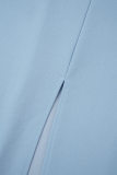 グリーン カジュアル ソリッド パッチワーク スリット ターンダウンカラー ラップ スカート ドレス (ベルト付き)
