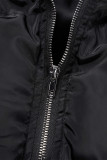 Black Casual Solid Zipper Mandarin Collar Outerwear