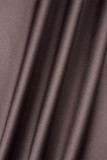 Marrom casual patchwork transparente contraste gola aberta manga comprida duas peças