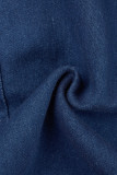 Blå Casual Patchwork Genomskinlig kontrast från axeln Långärmad två delar