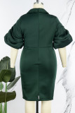 Чернильно-зеленая повседневная однотонная лоскутная юбка с V-образным вырезом и запахом Платья больших размеров