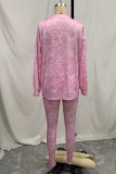 Pink Casual Letter Print Basic O Neck Long Sleeve Two Pieces