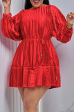 Red Elegant Solid Bandage Patchwork Pleated O Neck A Line Dresses