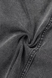 Black Street Solid Patchwork Pocket Buttons High Opening Zipper Mid Waist Straight Denim Skirts