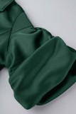 Ink Green Casual Solid Patchwork V Neck Wrapped Skirt Plus Size Dresses