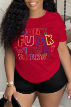 Camisetas con cuello en O y letras con estampado diario rojo