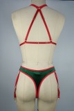 Чернильно-зеленое сексуальное живое лоскутное белье с открытой спиной и контрастным бельем