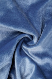 Blauwe straat effen patchwork gekruiste bandjes off-shoulder skinny jumpsuits