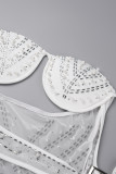 Wit sexy patchwork heet boren uitgeholde rugloze strapless mouwloze driedelige set
