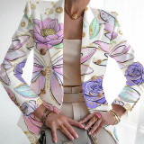 Cardigan décontracté imprimé patchwork, blanc, violet, col rabattu, vêtements d'extérieur