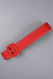 Roter, eleganter Patchwork-Druck mit Gürtel, Wendekragen, lange Ärmel, zweiteilig
