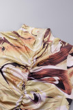 Robes de robe imprimées multicolores sexy street print patchwork demi-col roulé