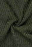 Marrone scuro casual solido patchwork disegnare stringa fibbia scollo a V manica lunga due pezzi