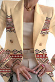 Green Casual Print Patchwork Cardigan Turn-back Collar Outerwear