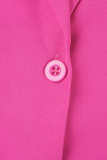 Capispalla con colletto rovesciato con bottoni patchwork solidi casual rosa rosso