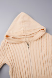 Apricot Casual Sweet Solid Patchwork Zipper O Neck Long Sleeve Two Pieces