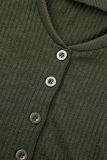 Army Green Casual Solid Patchwork Draw String Buckle V Neck Long Sleeve Two Pieces