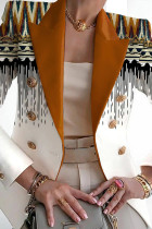 Коричневый повседневный кардиган в стиле пэчворк с отложным воротником и принтом Верхняя одежда