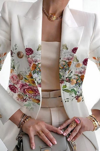 Witte casual print patchwork vest met omslagkraag bovenkleding
