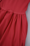 Rote, lässige, einfarbige Kleider mit Gürtel, Umlegekragen und langen Ärmeln