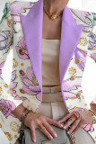 Cardigan décontracté imprimé patchwork, blanc, violet, col rabattu, vêtements d'extérieur