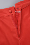 Roter, eleganter Patchwork-Druck mit Gürtel, Wendekragen, lange Ärmel, zweiteilig