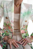 White Casual Print Patchwork Cardigan Turn-back Collar Outerwear