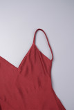 Красное сексуальное однотонное длинное платье на тонких бретелях с открытой спиной