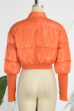 Casacos casuais laranja sólido patchwork com gola com zíper