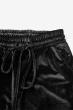 Noir décontracté solide Patchwork cordon de serrage poche régulière taille moyenne conventionnel couleur unie bas
